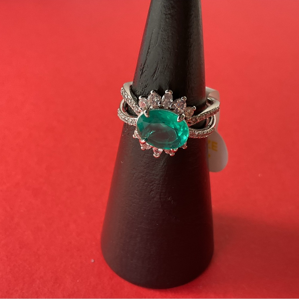 Bomb Party RBP6144 “I’m Doing Me” LC Emerald Genuine Quartz Rhodium Sz7 Ring NWT